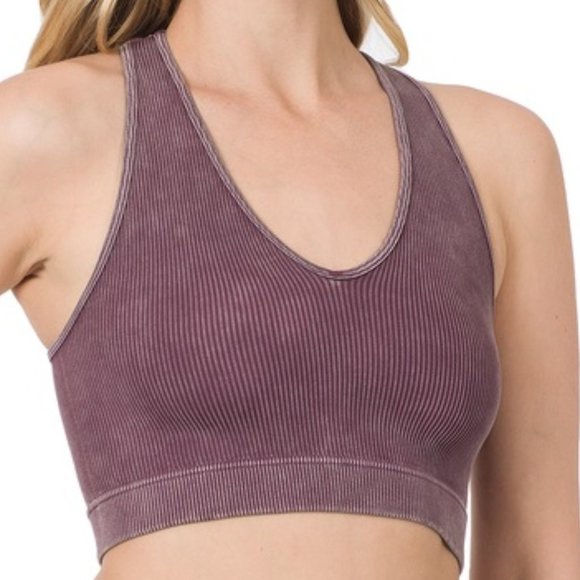 Zenana Outfitters Tops - Zenana Eggplant Stone Washed Cropped Ribbed Racerback Tank